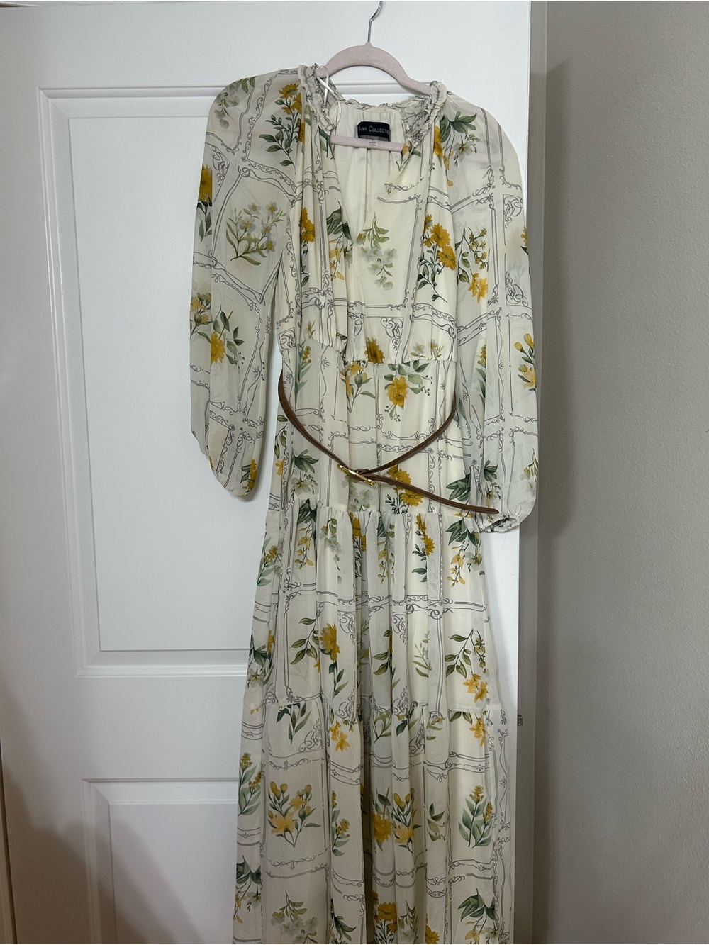 Versona Cream Maxi Dress with Yellow & Green Floral Print